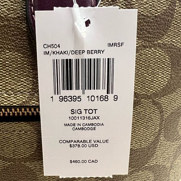 🔥SALE🎁NWT! Coach Gallery Tote Handbag Khaki/Deep Berry Msrp:$378.00 - Picture 8 of 8